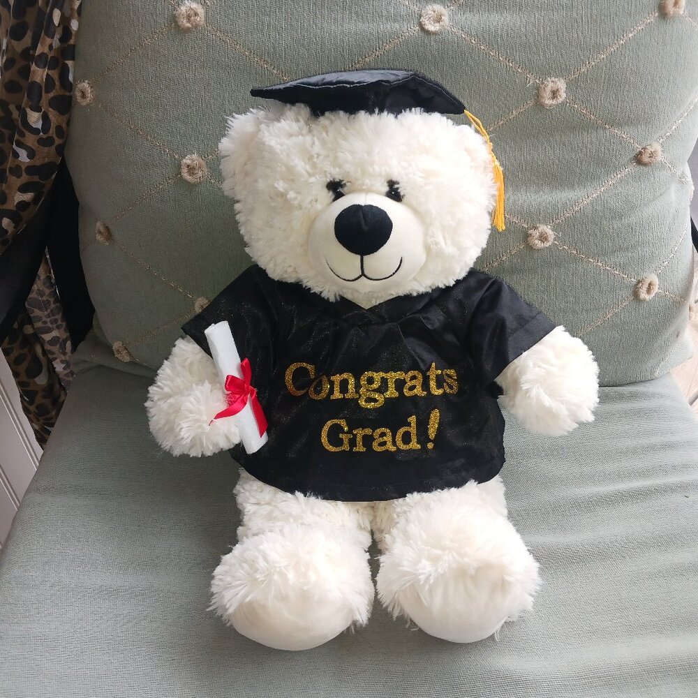 Large Hug Fun White Graduation Teddy Bear Plush w/Cap and Diploma 19"
